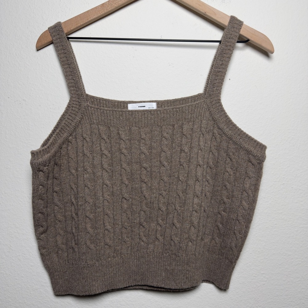 Found Women Cable Knit‎ Crop Top Medium Preppy Academia Women Brown Square Neck